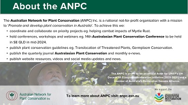 The Australian Network for Plant Conservation - 'Health Seeds Roadmap' supporting the UN Decade.