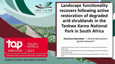 Landscape functionality recovers following active restoration of degraded arid shrublands in the Tankwa Karoo National Park in South Africa