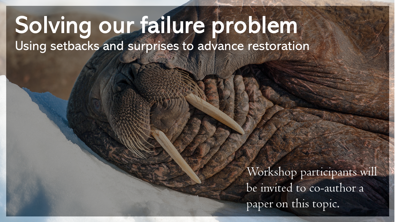 Workshop #106 Solving our failure problem: using setbacks and surprises to advance restoration. Organiser: Emily Gonzales 